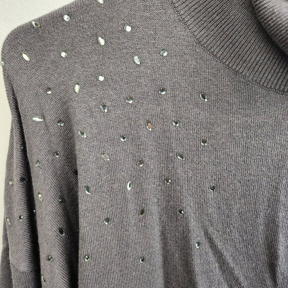 DG2 By Diane Gilman Womens Turtleneck Sweater Large Gray Embellished Pullover - Picture 3 of 8